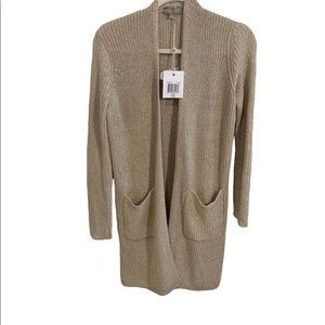 Gold Threaded XS Duster Sweater with front pockets brand is Evolution by Cyrus